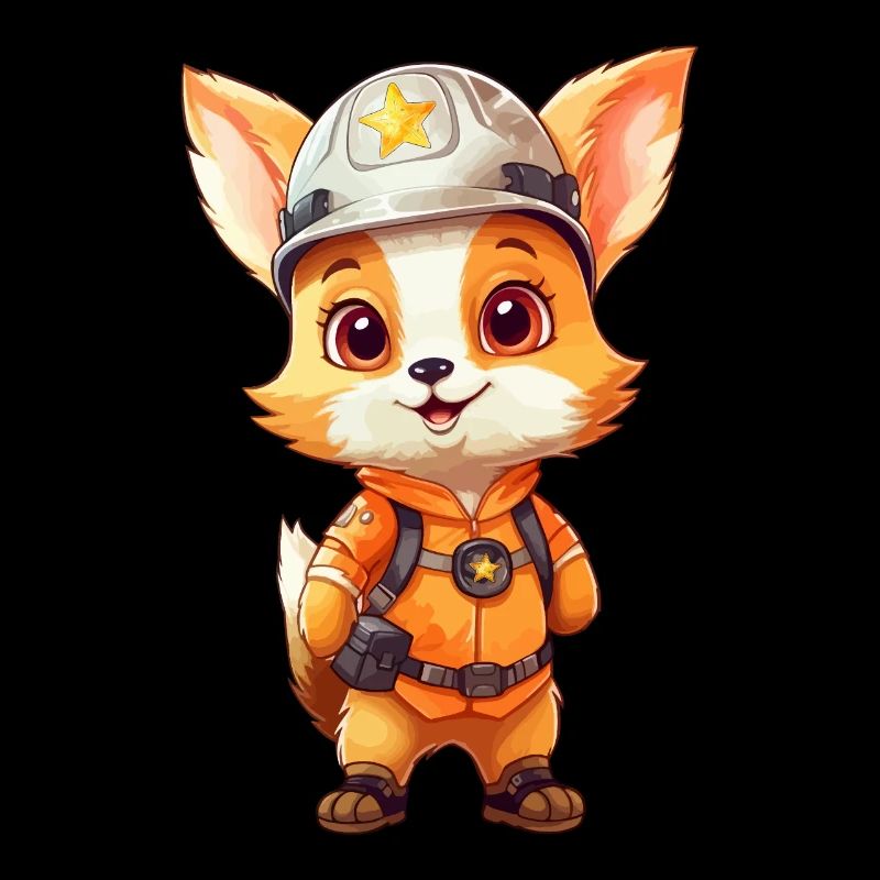 Cute fox as a firefighter - Fire Brigade Forest Animal
