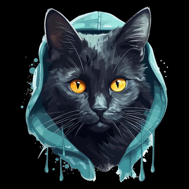 Tête de chat Noir Chat Bombay Chat heureux Chats