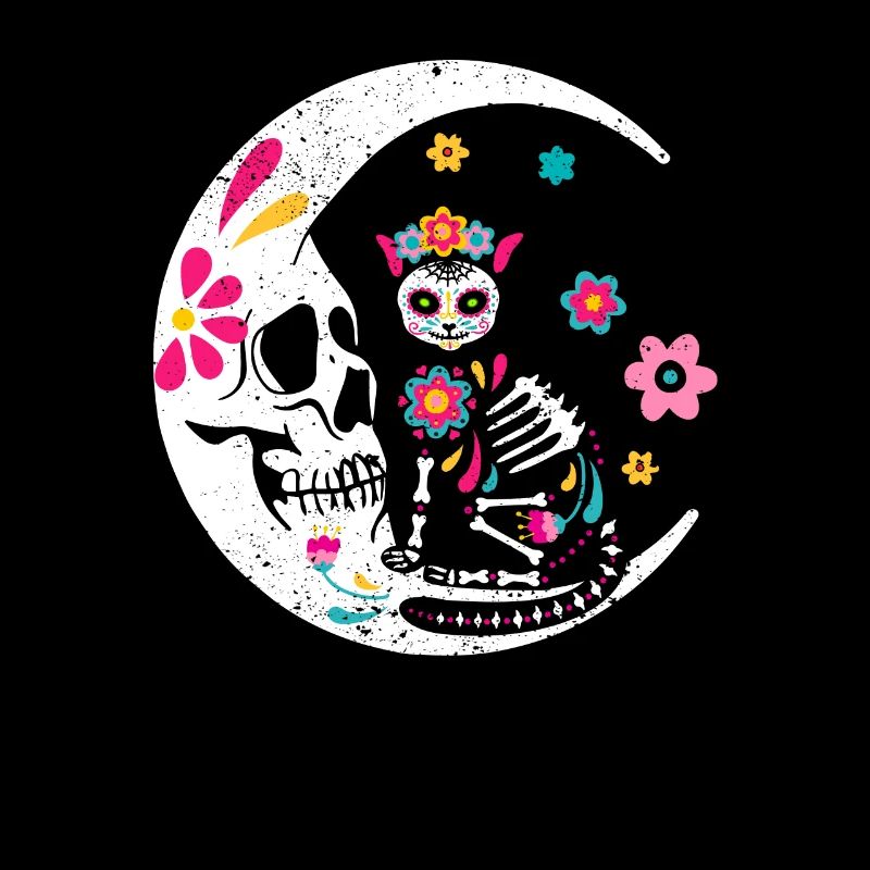 Sugar Skull Cat Moon Dia De Los Muertos Funny