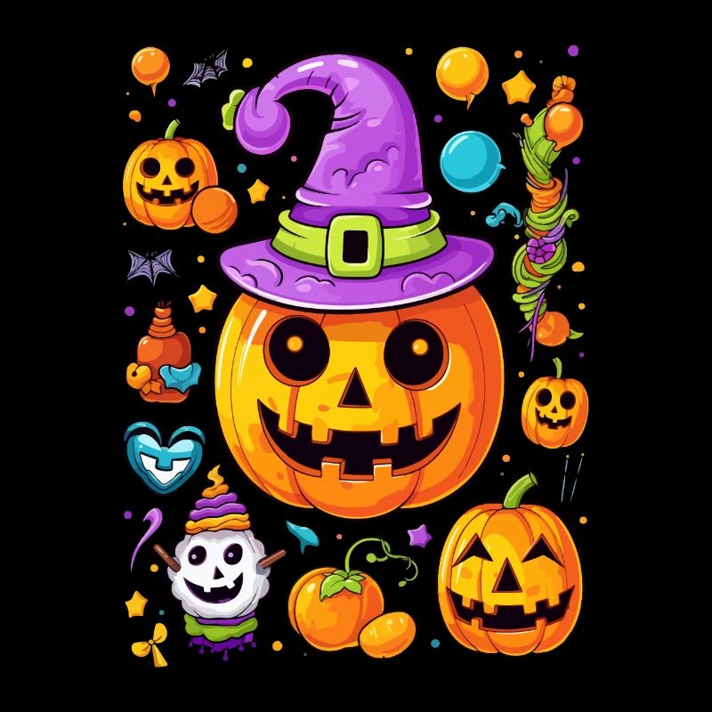 Cool Halloween pop art design pumpkin and witch hat