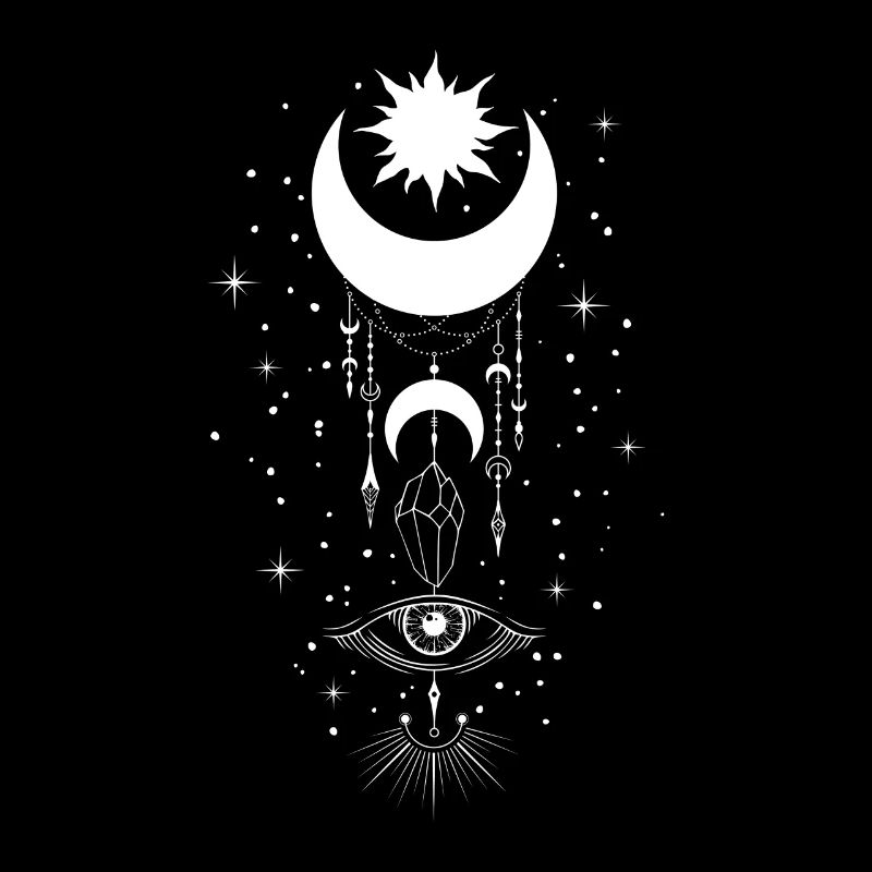 Mystical Wiccan Design Moon Phases Stars Crystal