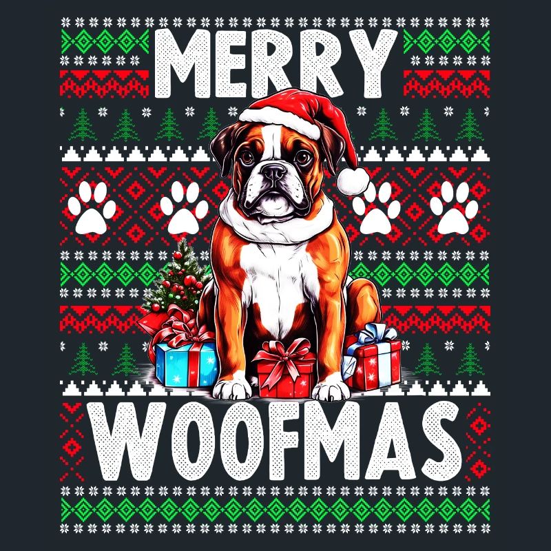 Pull de Noël moche Boxer Dog - Chien de Noël