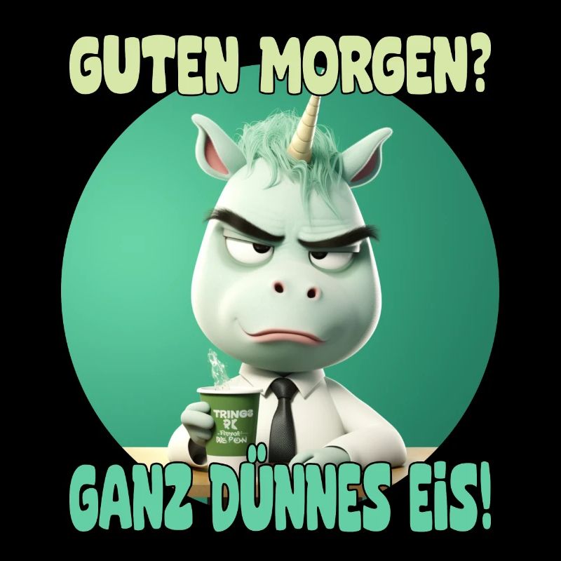 lustiges Einhorn mit Kaffee und Spruch