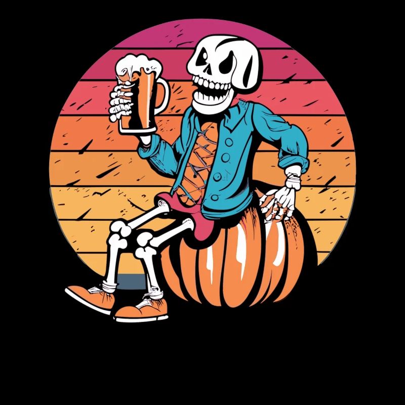 Skeleton on pumpkin - beer enjoyment for Halloween