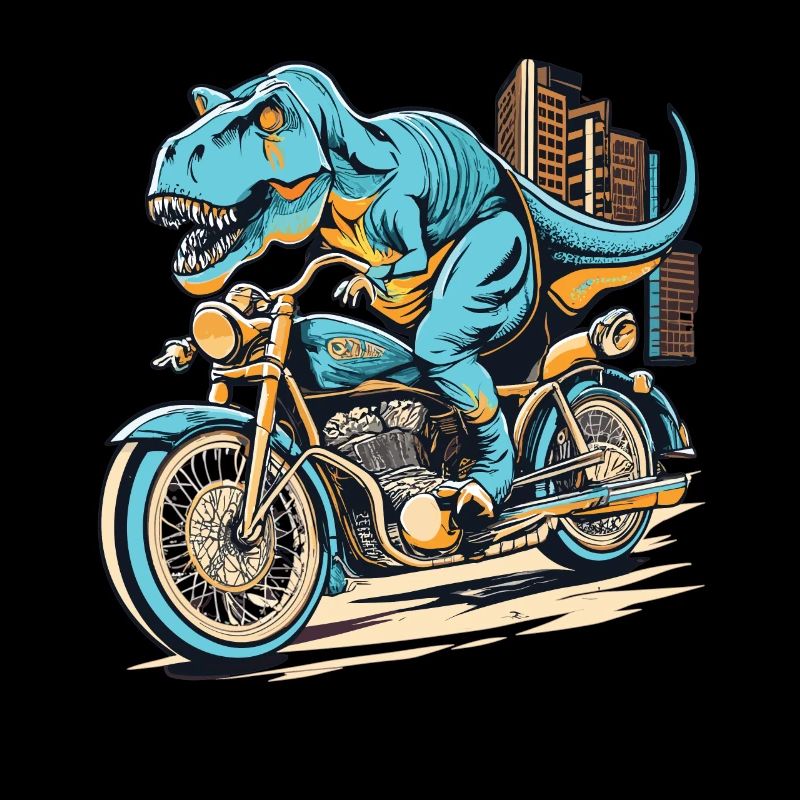 TRex rides a motorcycle