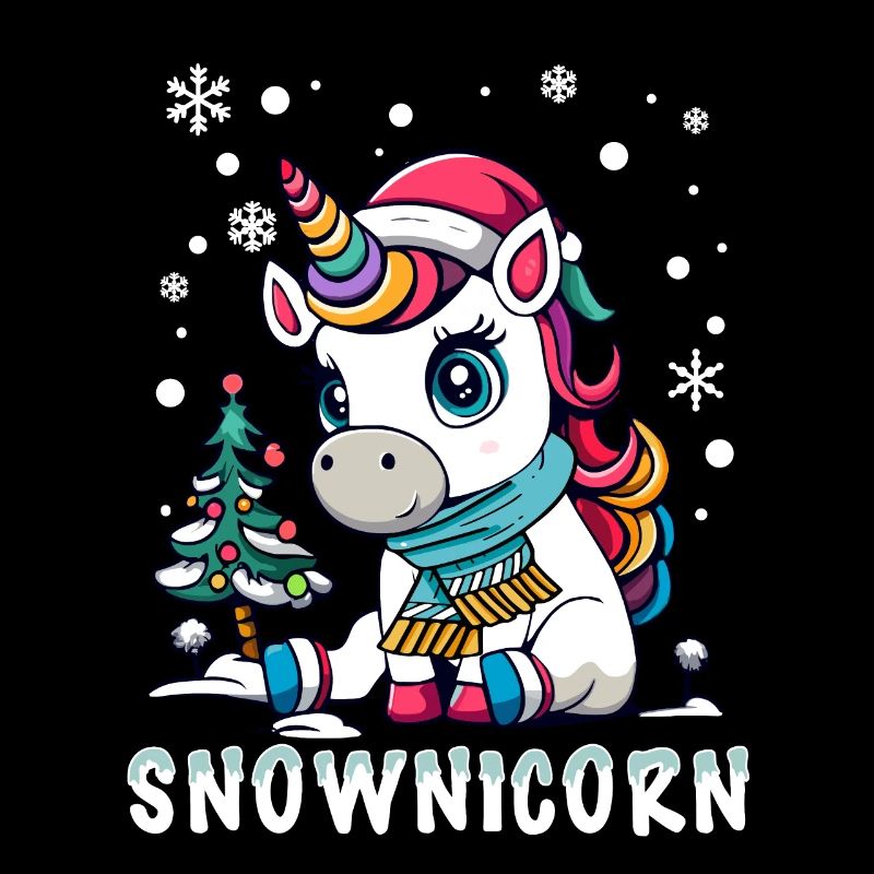 Cute unicorn with scarf and santa hat