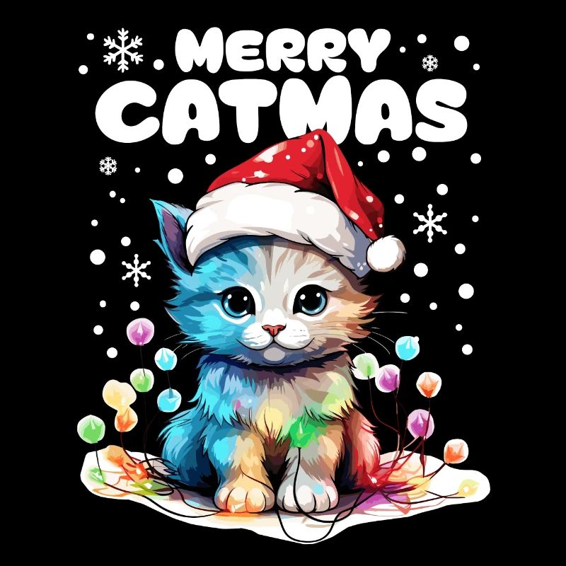 Cute cat with fairy lights celebrating Christmas