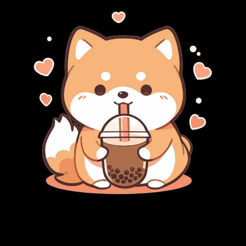 Kawaii Corgi Hund trinkt Boba Bubble Tea Chibi