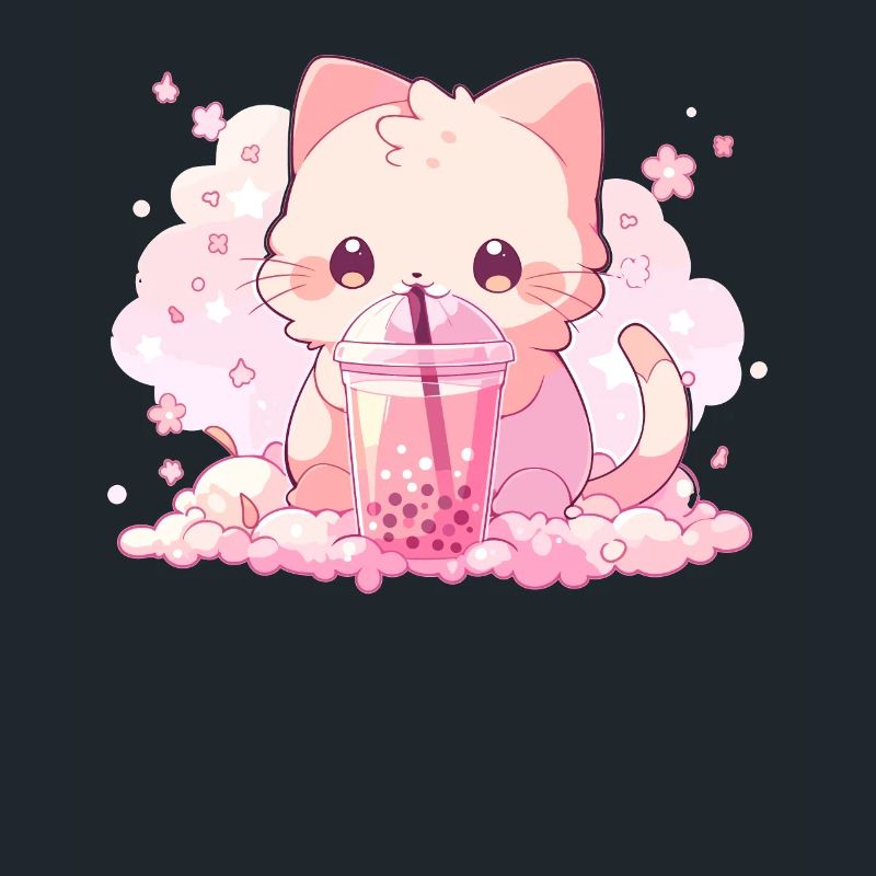 Kawaii Cat Drinks Boba Bubble Tea Chibi