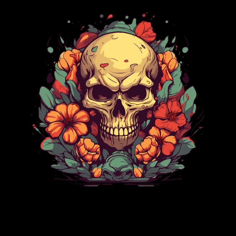 Fleurs de jardin et crânes et fleurs colorées