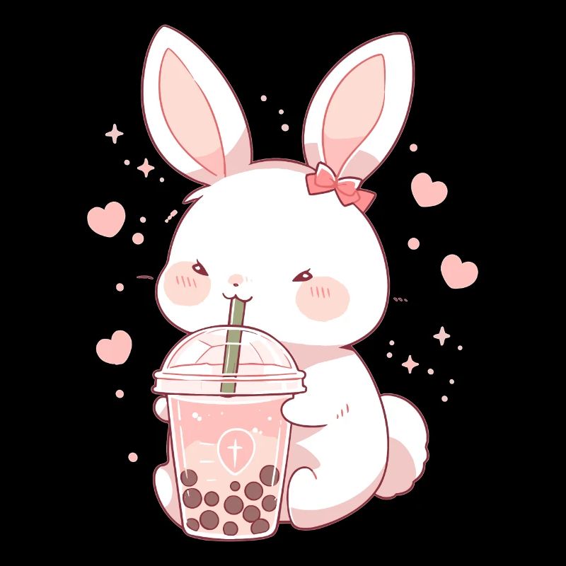 Kawaii Hase trinkt Boba Bubble Tea Chibi