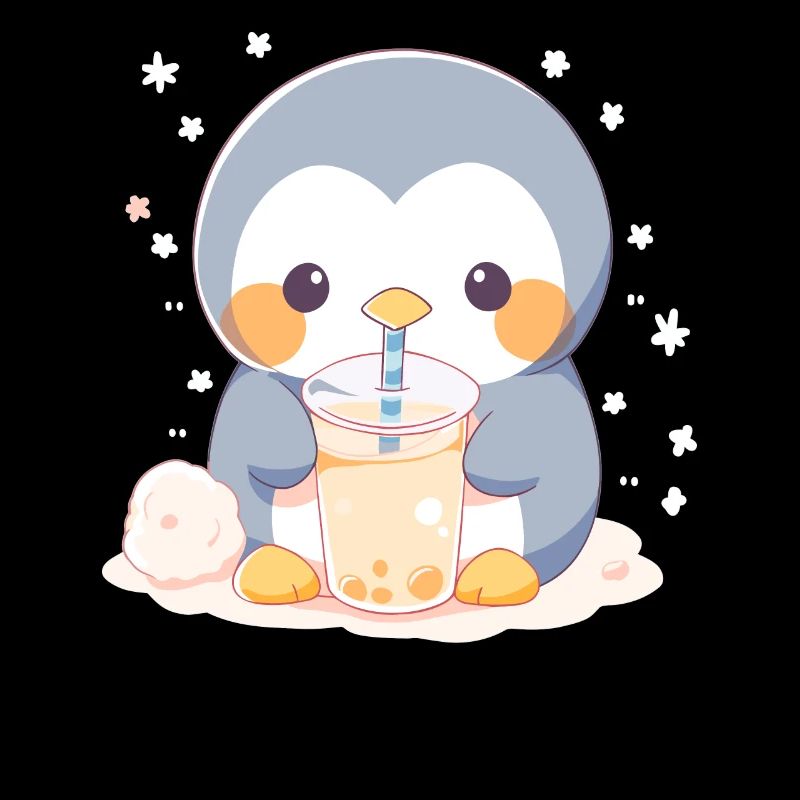 Kawaii Pingouin boit Boba Bubble Tea Chibi