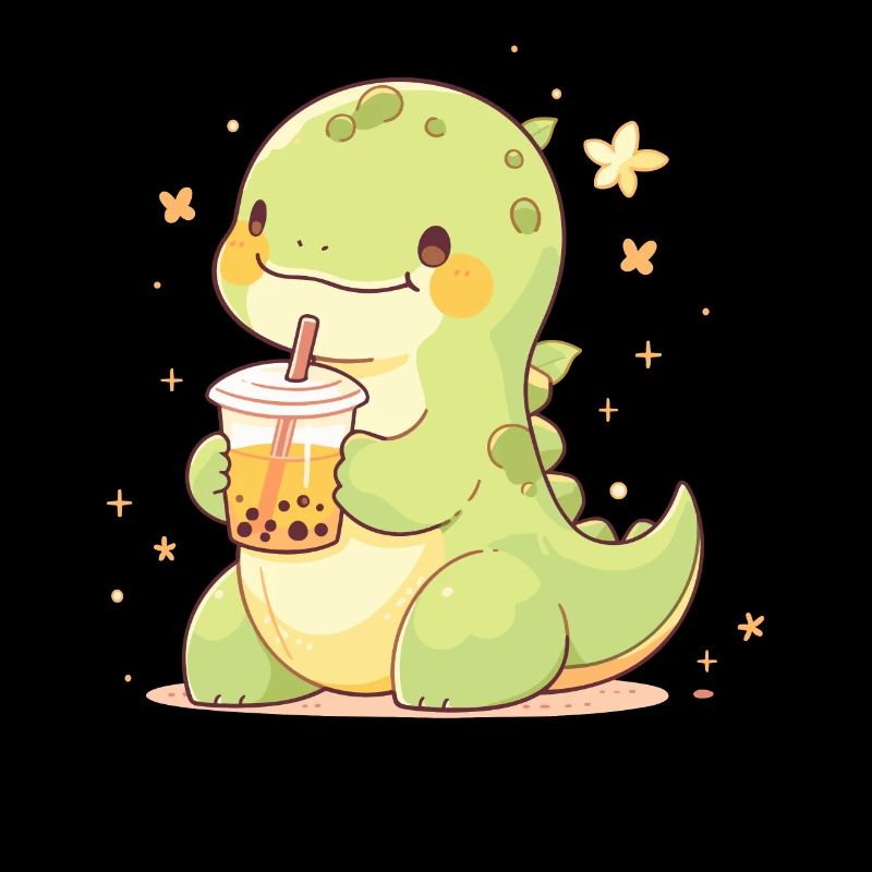 Kawaii Dinosaur Drinks Boba Bubble Tea Chibi