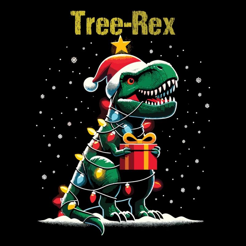 Tree Rex with fairy lights and gift Christmas