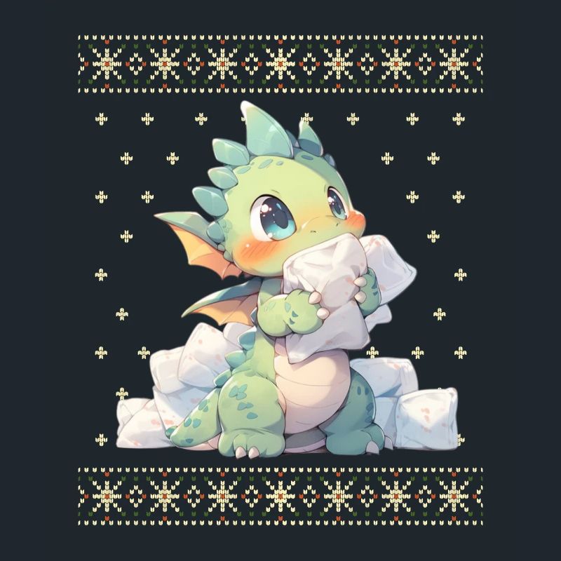 Dragon kawaii dans le style pull de Noël moche