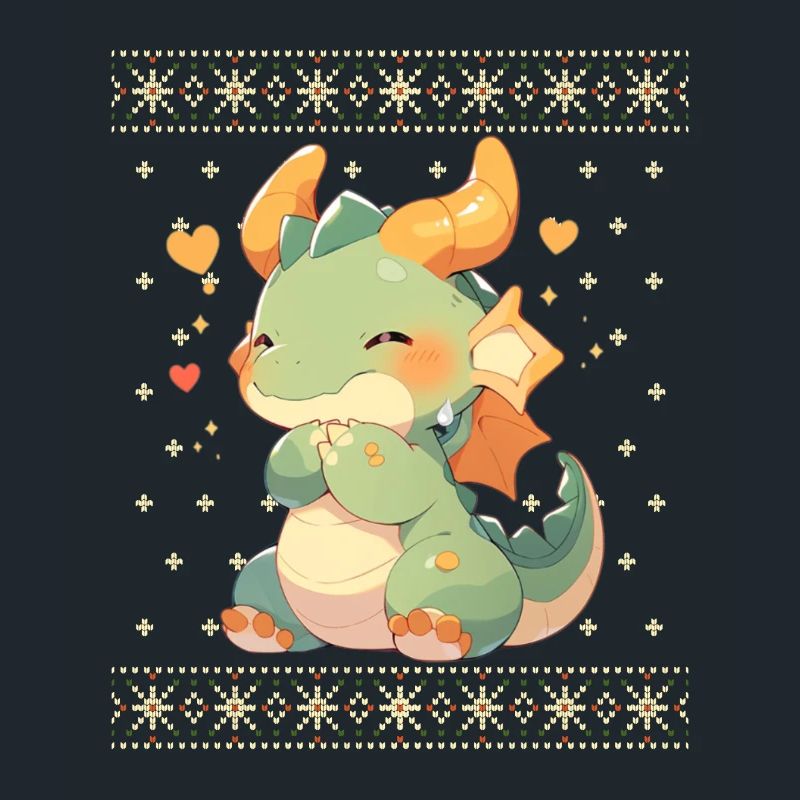 Dragon kawaii dans le style pull de Noël moche