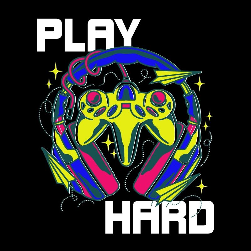 Play Hard Gamer Controller Neon Design