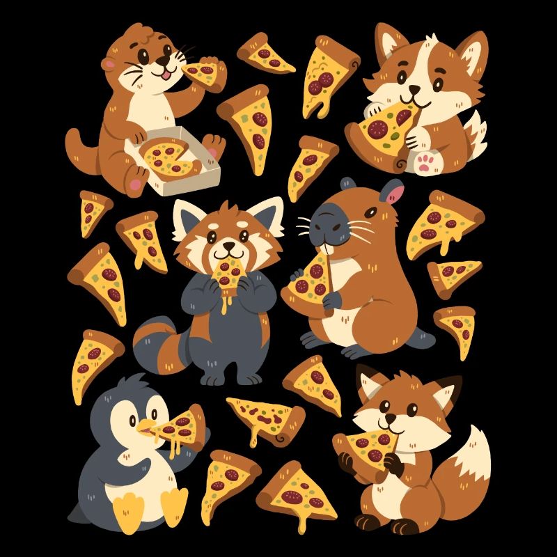 Pizza: Capybara, Fuchs, Corgi, Otter, Pinguin