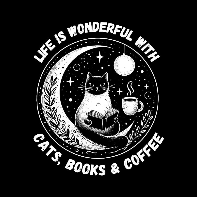 Life is wonderful Katzen Bücher Kaffee Lesen Glück