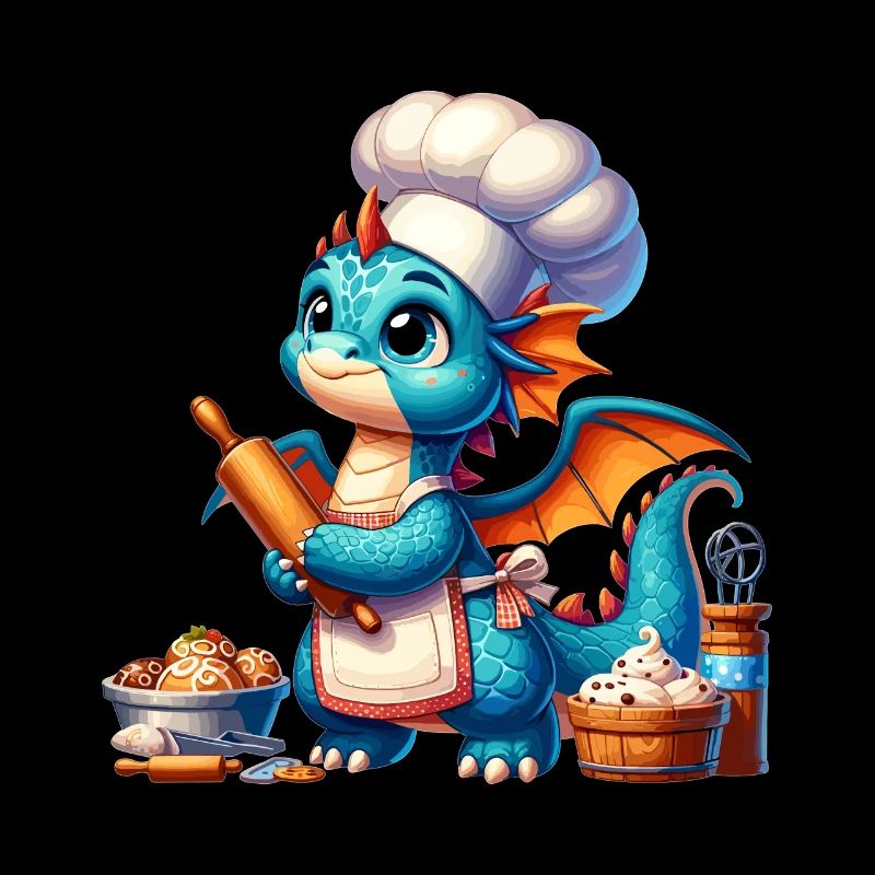 Drachen-Bäcker, Drachen-Konditor, backender Drache