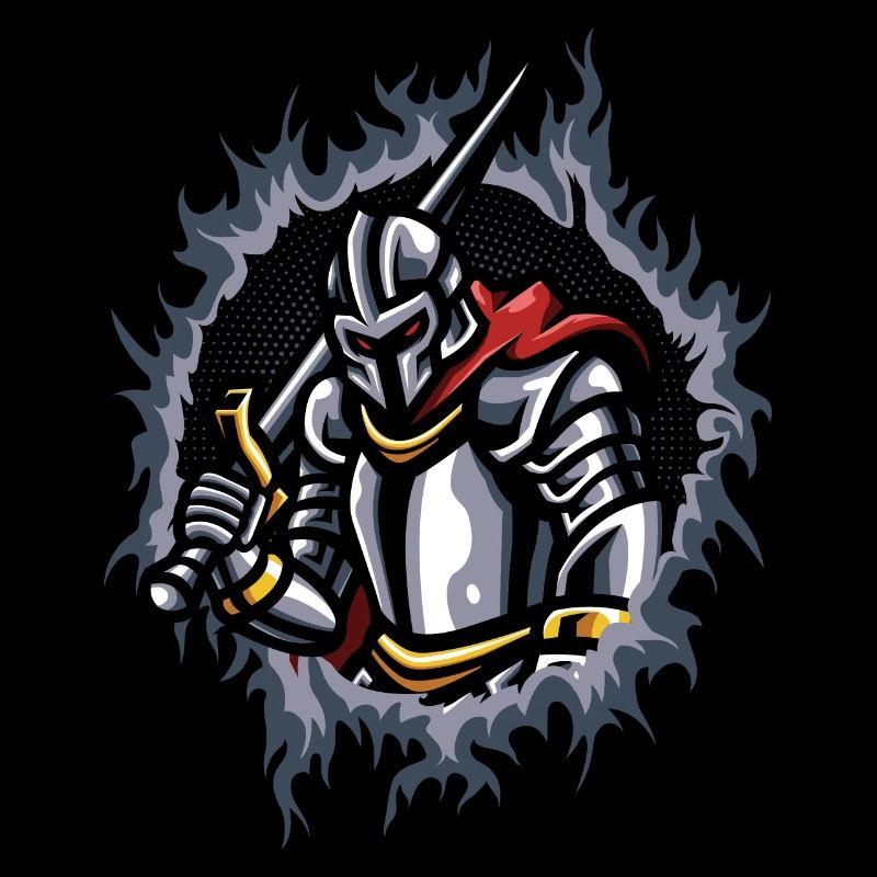 Chevalier avec fond de feu en demi-teinte