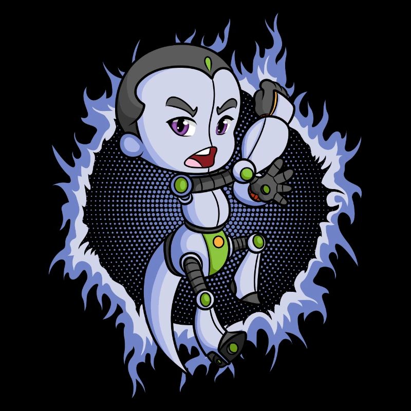 Der Roboterjunge mit einem Halbton-Hintergrund