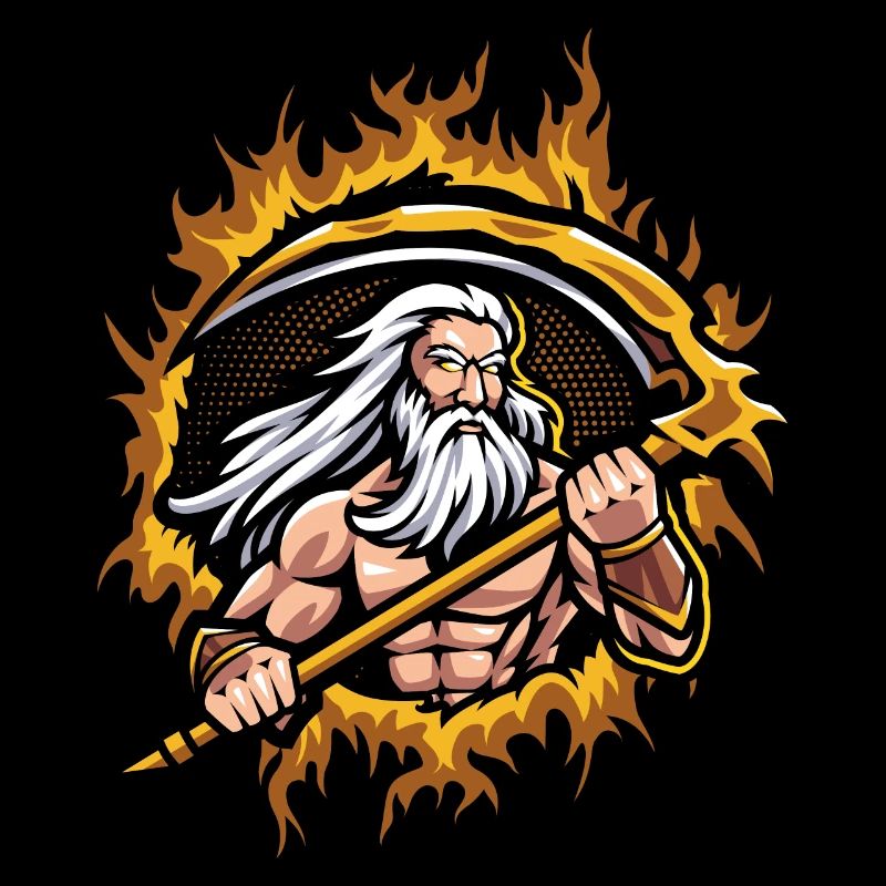 Uranus God with Halftone Fire Background