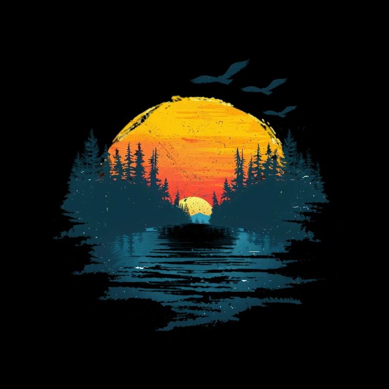Sunrise nature idyll with birds