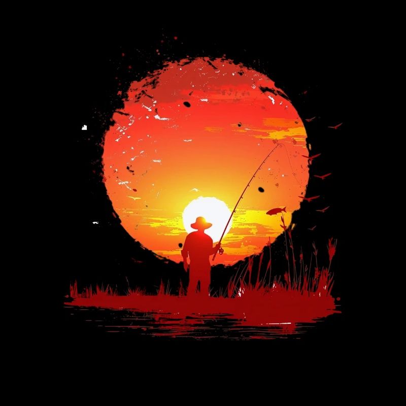 Silhouette de pêche au coucher du soleil
