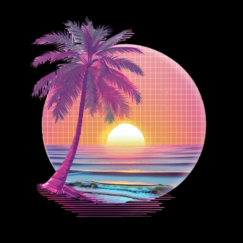 Ocean Palm Trees Vintage Retro Sunset