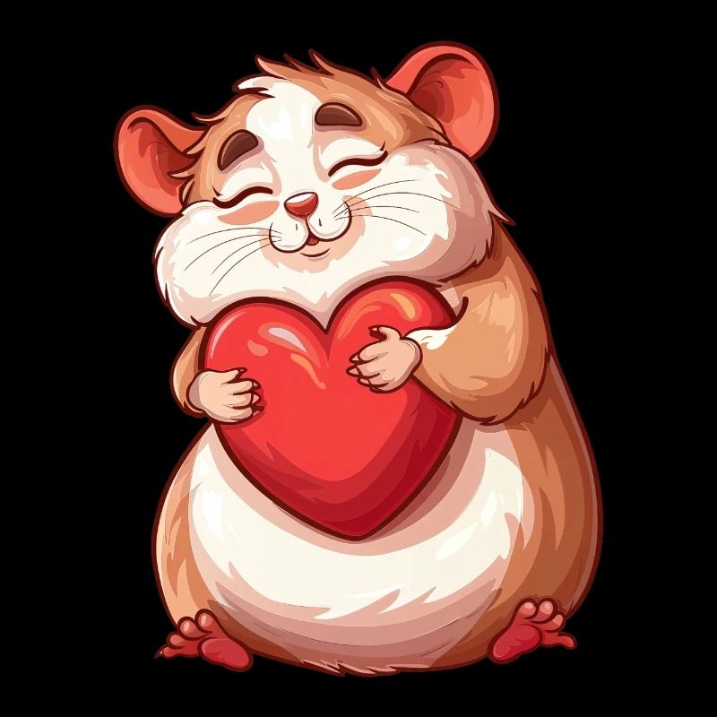 Adorable Hamster Hugging Red Heart Illustration