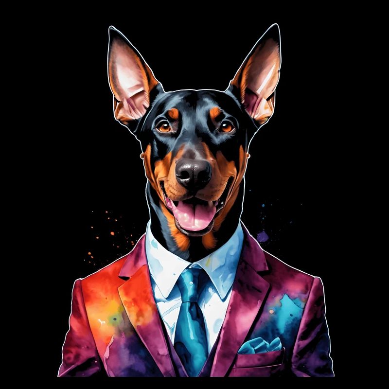 Dobermann Anzug Hund Bunt Lustig Tier Design Print