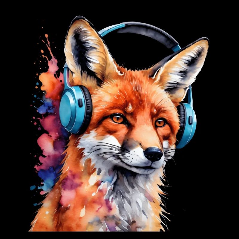 Fuchs Kopfhörer Musik Bunt Tier Design Print