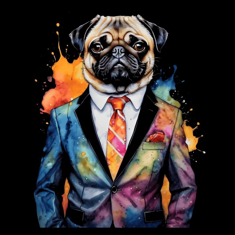 Mops Anzug Hund Bunt Lustig Tier Design Print