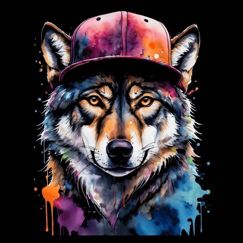 Wolf Snapback Cap Colorful Animal Design Print