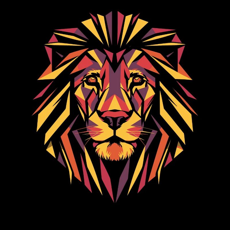 Colorful lion head in geometric style