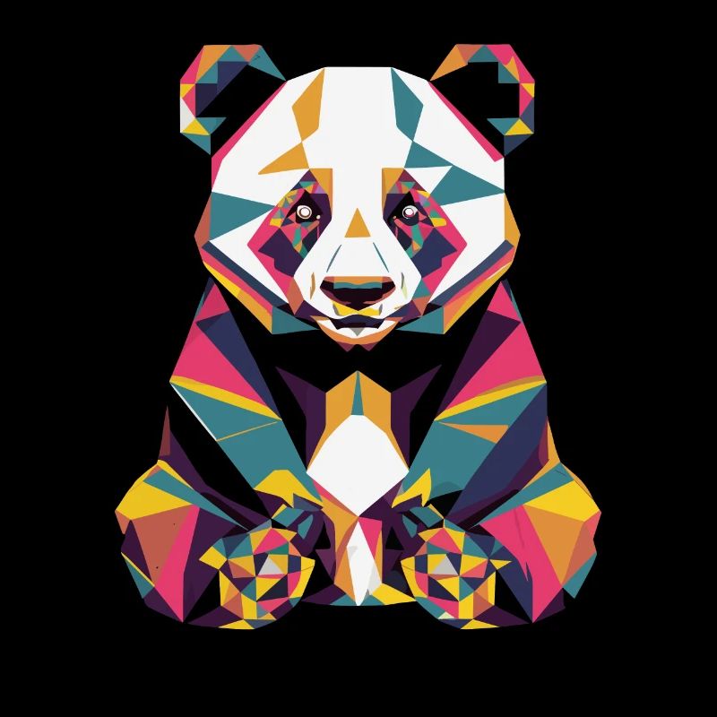Oeuvre géométrique colorée de panda