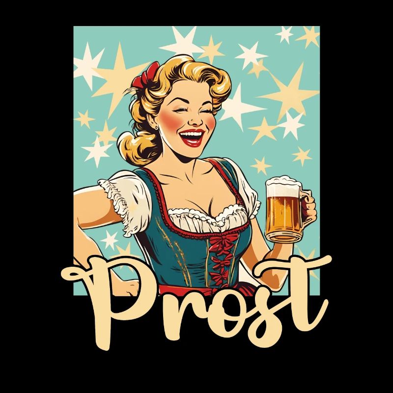 Hübsche Frau im Dirndl mit Bier Prost Trachten