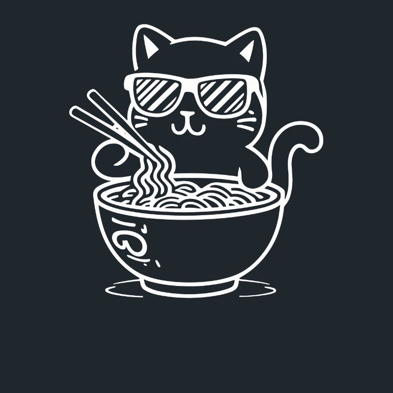 Chat avec des lunettes de soleil mangeant des ramen