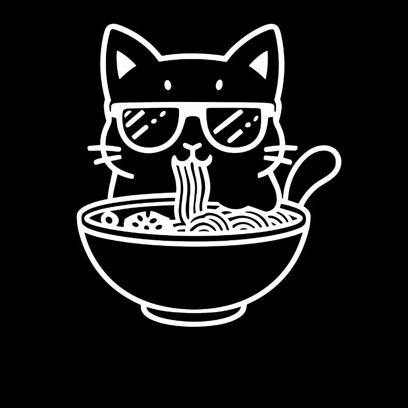 Chat avec lunettes de soleil et ramen