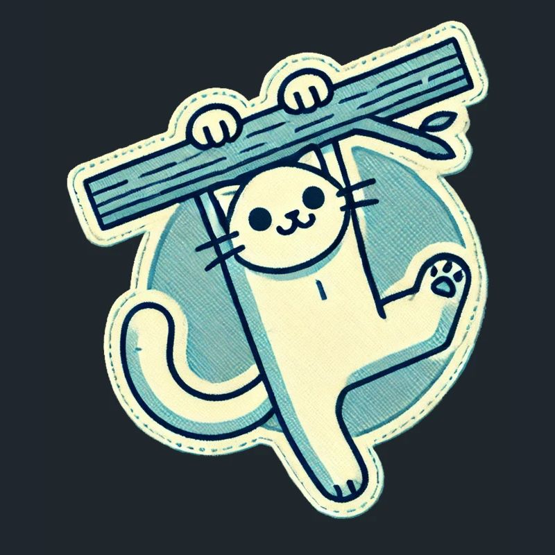 Chat blanc heureux suspendu à une branche