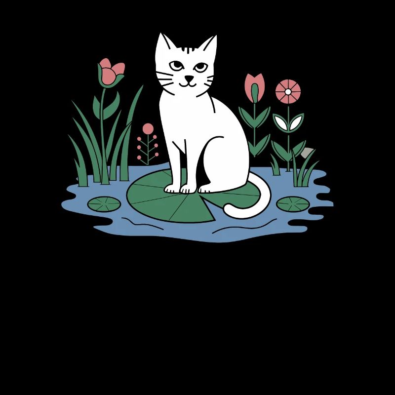 Chat cottagecore sur nénuphar dans le jardin