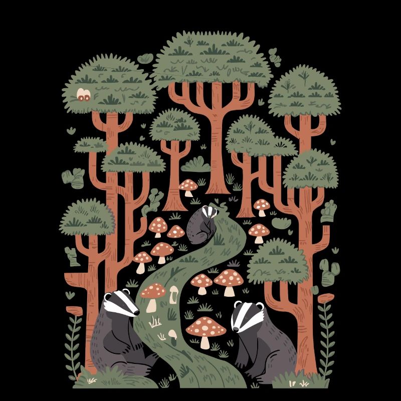 Cottagecore Forest Landscape with Badgers