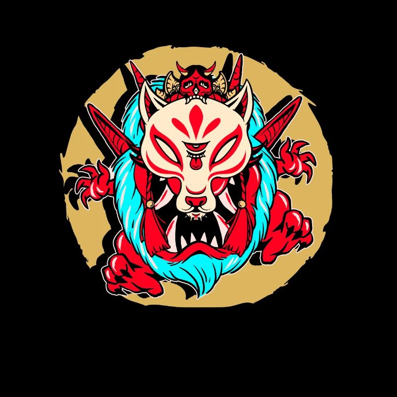 Kanji Japan Oni Dämon Maske Ninja Samurai