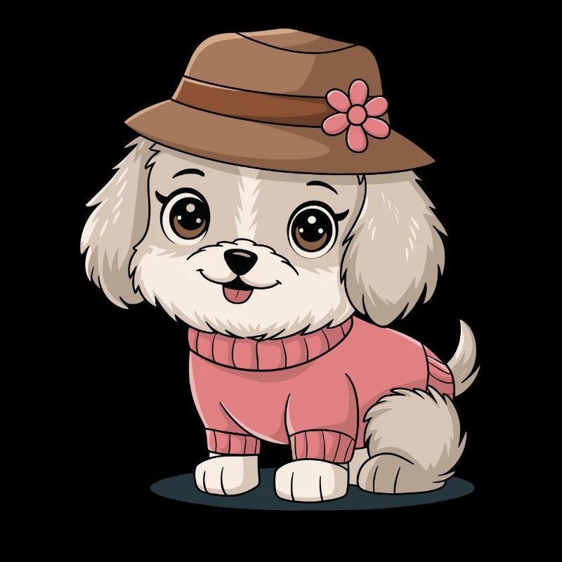 Niedlicher Hund mit Hut und Pullover