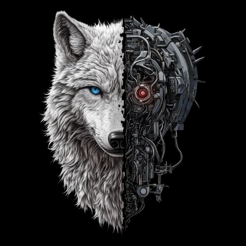 Lustiger Roboter Kunst Wolf Cyborg Tier AI Wolf