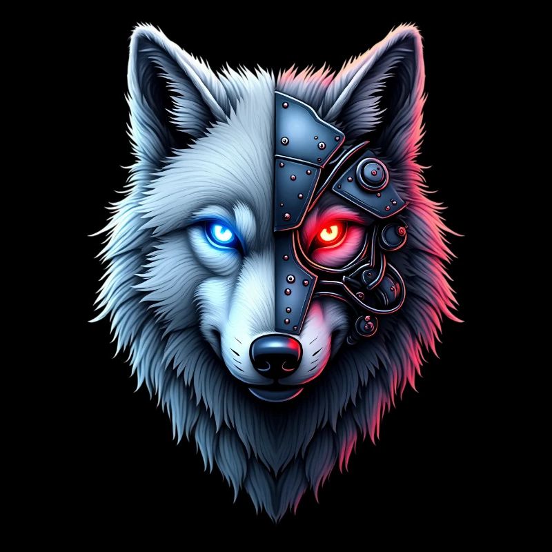 Lustiger Roboter Kunst Wolf Cyborg Tier AI Wolf