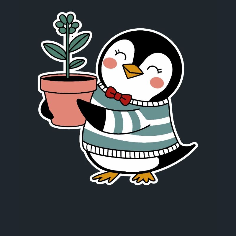 Fröhlicher Pinguin Gärtner mit Blume