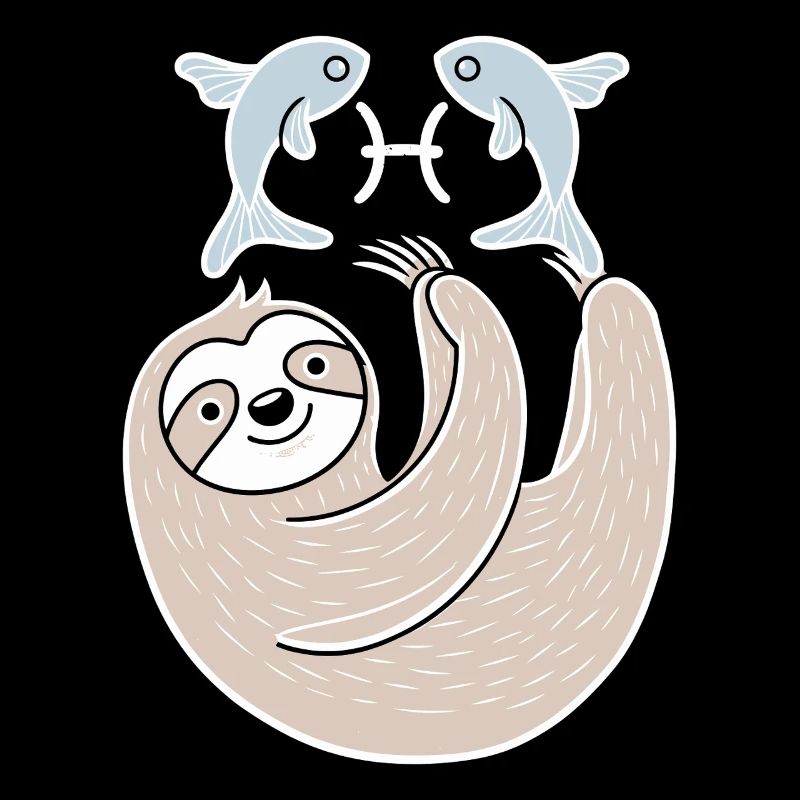 Dreamy Pisces Zodiac Sloth with Fish