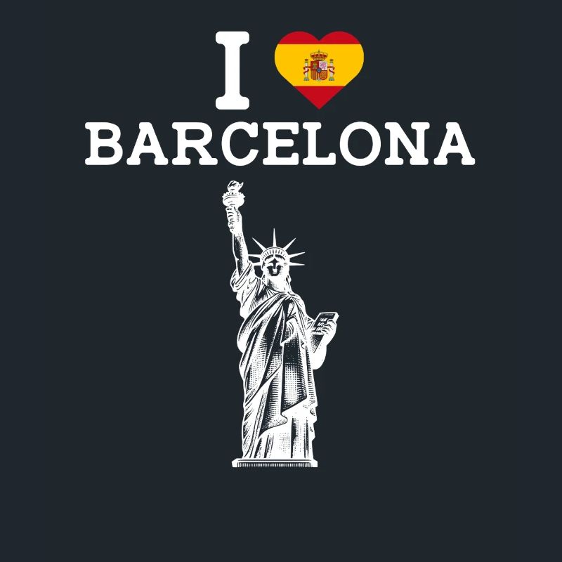 J’aime Barcelone Espagne Statue De La Liberté Drapeau Jeu De Mots